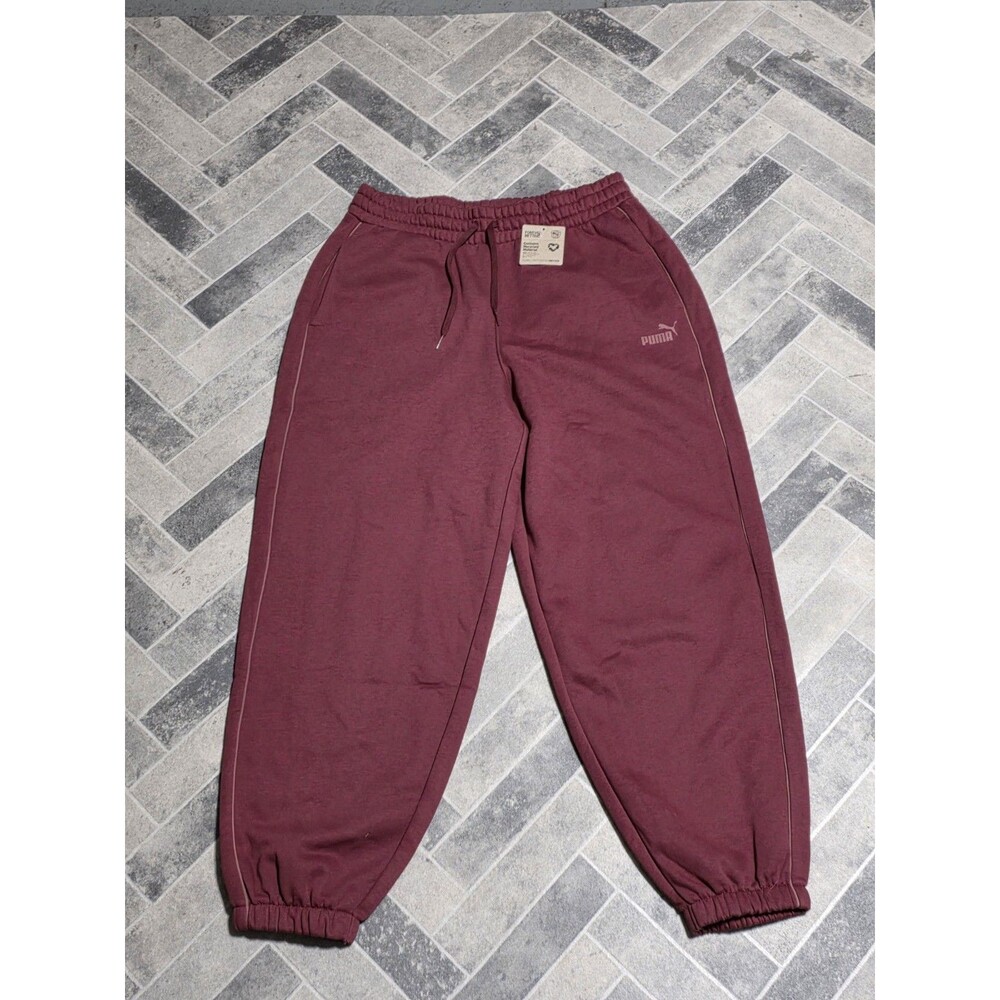 New Puma Pants Woman's LARGE Maroon Jogger Sweatpants Tapered Activewear